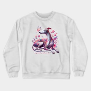 Whimsical Greyhound With Flowers And Butterfly Crewneck Sweatshirt